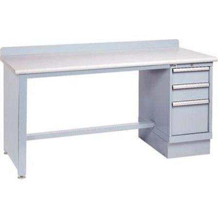 LISTA INTERNATIONAL Technical Workbench w/Tech Leg, 3 Drawer Cabinet, Plastic Laminate Top - Gray XSTB23-72PT/LG